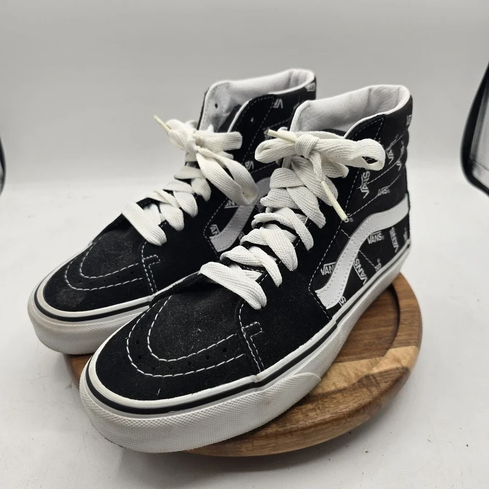 Mens 6.5 Womens 8.0 VANS Sk8- High Vans Allover Logo - Black